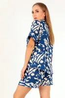 Blue Patterned Kısa Kollu Kadın Şortlu Pijama Takım DoReMi 002-000084 Mavi detay görünüm