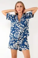 Blue Patterned Kısa Kollu Kadın Şortlu Pijama Takım DoReMi 002-000084 Mavi görsel 4