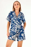 Blue Patterned Kısa Kollu Kadın Şortlu Pijama Takım DoReMi 002-000084 Mavi