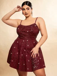 Pink Night Bordo Askılı Mini Büyük Beden Seksi Gece Elbisesi Pink Night 6510