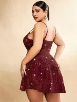 Bordo Askılı Mini Büyük Beden Seksi Gece Elbisesi Pink Night 6510 Bordo detay görünüm