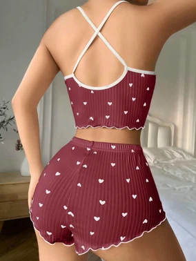 Lily Bianca Bordo Çapraz Askılı Yazlık Pijama Şort Takım Lily Bianca 13111 - Alternatif Görünüm
