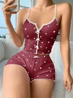 Bordo Çapraz Askılı Yazlık Pijama Şort Takım Lily Bianca 13111 Bordo farklı açı