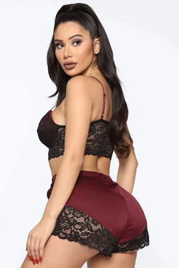 Loomerie Bordo Fantezi Dantel Şort Takım Loomerie 542 - Alternatif Görünüm