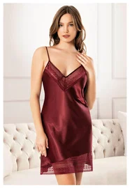 Miss Laris Bordo İnce Askılı Saten Kısa Gecelik Miss Laris 2131