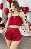 Bordo Saten Şortlu Gecelik Takımı Bordo