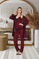 Bordo Zebra Desenli 3lü Sabahlık Takımı İzabel SB-5005 Bordo