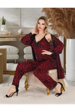 İzabel Bordo Zebra Desenli 3lü Sabahlık Takımı İzabel SB-5005 - Alternatif Görünüm