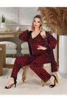 Bordo Zebra Desenli 3lü Sabahlık Takımı İzabel SB-5005 Bordo detay görünüm