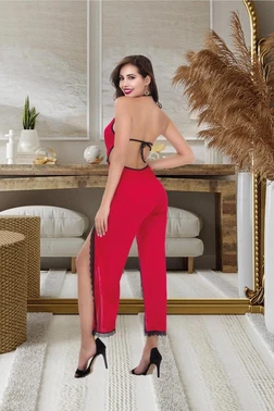 İzabel Boyundan Bağlamalı Dantelli Yırtmaçlı Fantazi Tulum Gecelik İzabel 500 - Alternatif Görünüm