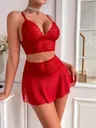 Bralet Kırmızı Dantelli Tül Seksi Sütyen Etek Takım İzabel 13007