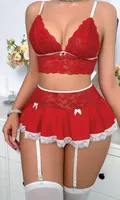 Büstiyerli Kırmızı Dantelli Jartiyer Takım NightLight 7047-1 Kırmızı