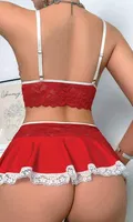 Büstiyerli Kırmızı Dantelli Jartiyer Takım NightLight 7047-1 Kırmızı detay görünüm