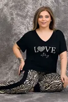 Büyük Beden Anne Pijama Takımı Lady 10954 Siyah görsel 4