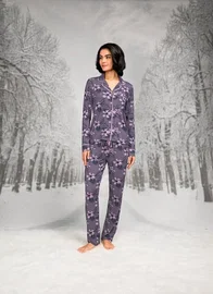 Doreanse Büyük Beden Biyeli Gömlek Yaka Uzun Kollu Kadın Pijama Takım Doreanse 26K4107P