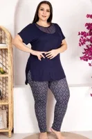 Büyük Beden Dantel Detaylı Yaka Kısa Kollu Pijama Takımı Lady 10973 Mor detay görünüm