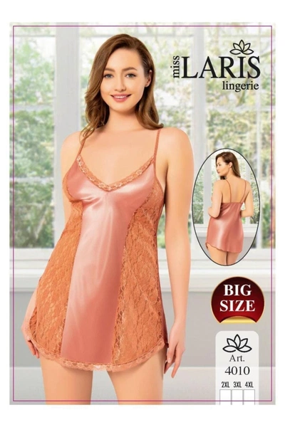 Büyük Beden Dantel Işlemeli Saten Gecelik Miss Laris 4010