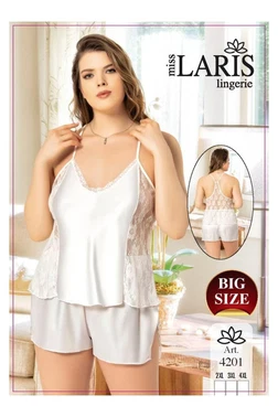 Miss Laris Büyük Beden Dantel İşlemeli Saten Şort Takım Miss Laris 4201