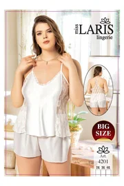 Miss Laris Büyük Beden Dantel İşlemeli Saten Şort Takım Miss Laris 4201