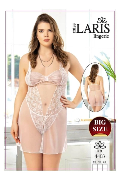 Büyük Beden Dantel İşlemeli Tül Gecelik Takım Miss Laris 4403