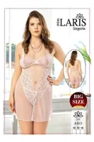 Büyük Beden Dantel İşlemeli Tül Gecelik Takım Miss Laris 4403 Ekru