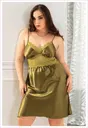 Büyük Beden Dantelli İnce Askılı Yeşil Saten Gecelik Miss Laris 4036