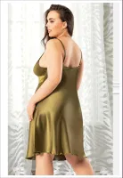 Büyük Beden Dantelli İnce Askılı Yeşil Saten Gecelik Miss Laris 4036 Yeşil detay görünüm