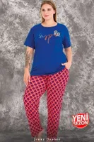 Büyük Beden Desenli Kısa Kollu Anne Pijama Takımı Lady 10981 Mavi farklı açı