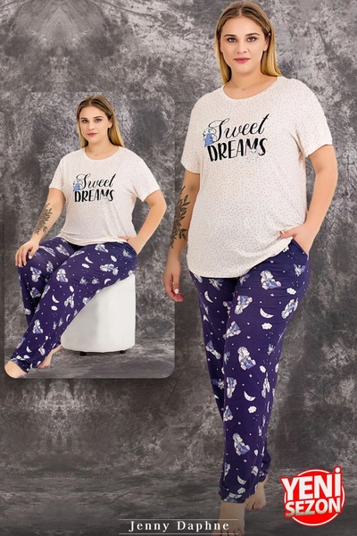 Büyük Beden Gece Desenli Pijama Takımı Lady 10978