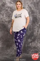 Büyük Beden Gece Desenli Pijama Takımı Lady 10978 Lacivert detay görünüm