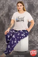 Büyük Beden Gece Desenli Pijama Takımı Lady 10978 Lacivert farklı açı