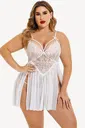 Büyük Beden Göğüs Dekolteli Beyaz Dantel Gecelik Külot Takım missisX 3082