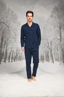 Büyük Beden Gömlek Yaka Kare Desenli Uzun Kollu Erkek Pijama Takım Doreanse 26K4602P Lacivert