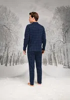 Büyük Beden Gömlek Yaka Kare Desenli Uzun Kollu Erkek Pijama Takım Doreanse 26K4602P Lacivert detay görünüm