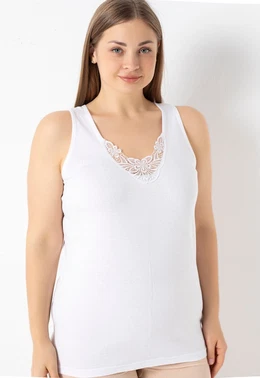 Öztaş Büyük Beden Ribana Geniş Askılı Dantel Yakalı Kadın Atlet  Öztaş 2012-A