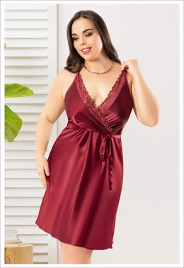 Miss Laris Büyük Beden Sırtı Çapraz Askılı Saten Gecelik Miss Laris 4032