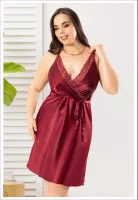 Büyük Beden Sırtı Çapraz Askılı Saten Gecelik Miss Laris 4032 Bordo