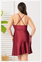 Büyük Beden Sırtı Çapraz Askılı Saten Gecelik Miss Laris 4032 Bordo detay görünüm