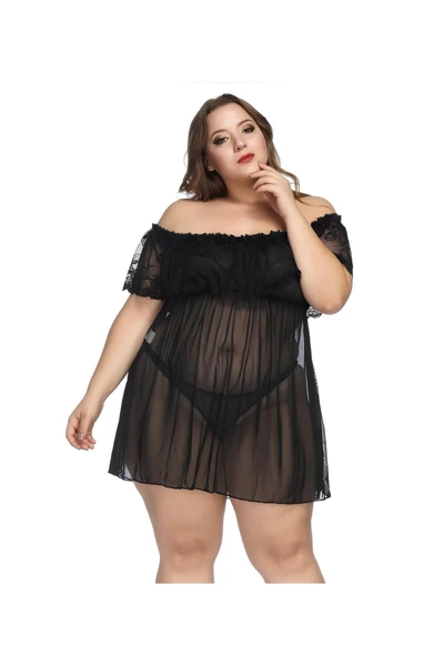 Büyük Beden Transparan Madonna Yaka Gecelik MissisX 3015