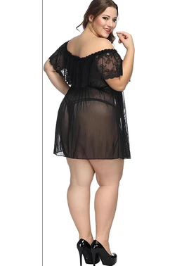 missisX Büyük Beden Transparan Madonna Yaka Gecelik MissisX 3015 - Alternatif Görünüm