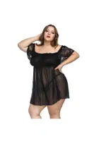 Büyük Beden Transparan Madonna Yaka Gecelik MissisX 3015 Siyah görsel 4