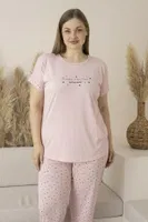 Büyük Beden Yazlık Puantiyeli Kısa Kollu Viskon Kadın Pijama Takımı Estiva 25139 Pembe detay görünüm