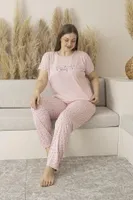 Büyük Beden Yazlık Puantiyeli Kısa Kollu Viskon Kadın Pijama Takımı Estiva 25139 Pembe farklı açı