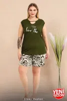 Büyük Beden Yeşil Kolsuz Ip Yaka Şortlu Pijama Takımı Lady 10424 Yeşil detay görünüm