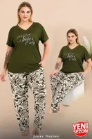 Büyük Beden Yeşil V Yaka Pijama Takımı Lady 10999 Yeşil