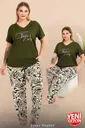Büyük Beden Yeşil V Yaka Pijama Takımı Lady 10999