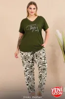 Büyük Beden Yeşil V Yaka Pijama Takımı Lady 10999 Yeşil detay görünüm