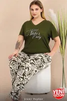Büyük Beden Yeşil V Yaka Pijama Takımı Lady 10999 Yeşil farklı açı
