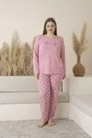 Büyük Beden Yıldız Desenli Uzun Kollu Viskon Kadın Pijama Takımı Estiva 25146 Pembe