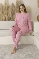 Büyük Beden Yıldız Desenli Uzun Kollu Viskon Kadın Pijama Takımı Estiva 25146 Pembe detay görünüm